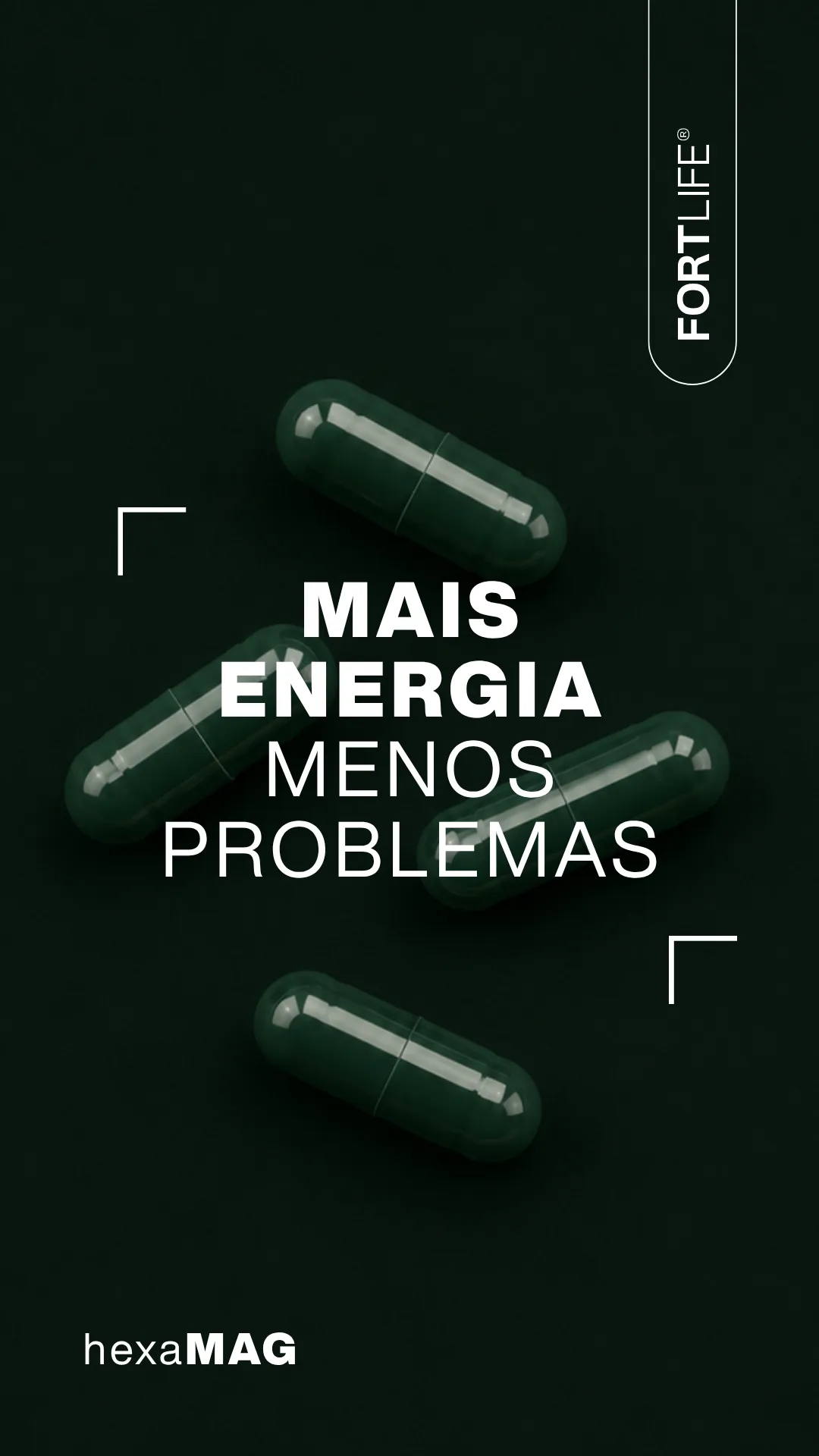 Cápsulas verdes de Hexa Mag sobre fundo escuro