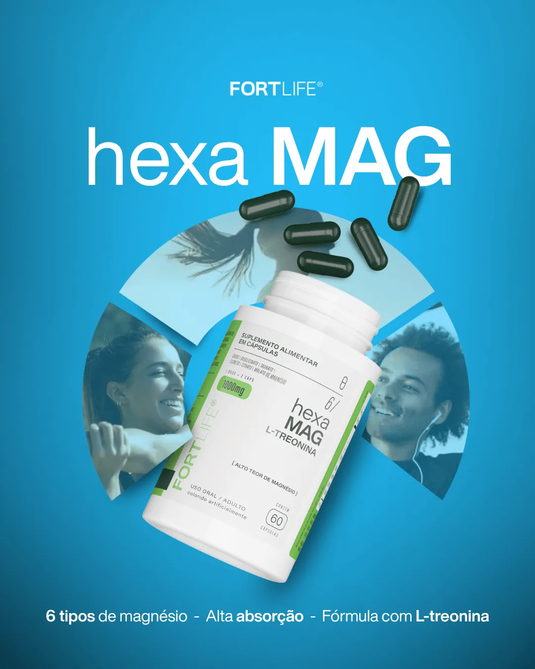 Pote de Hexa Mag com cápsulas